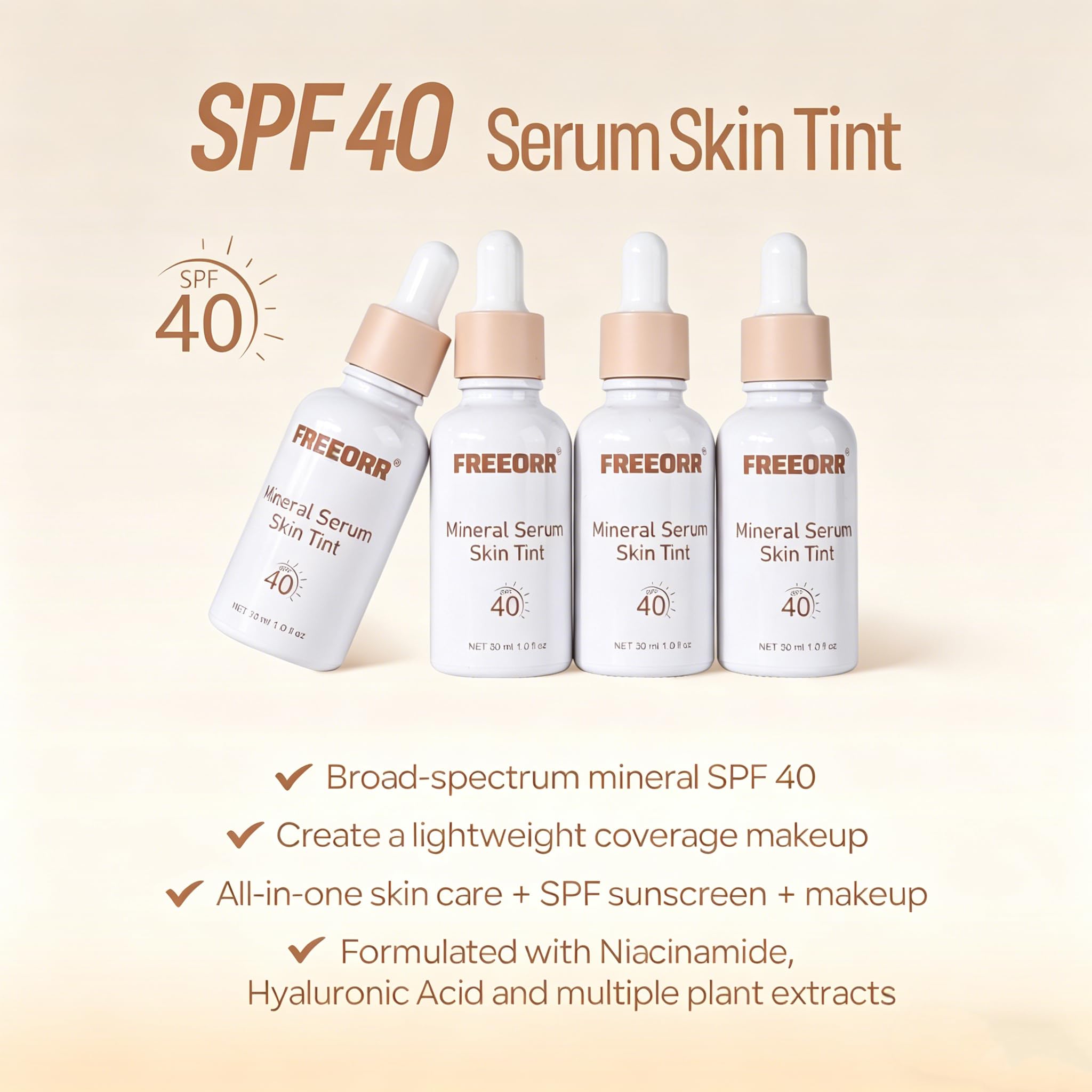 FREEORR bottle with SPF label emphasizing SPF 40 sun protection benefit