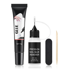 FREEORR kit front packaging showing glue remover and tools for instant press-on benefits