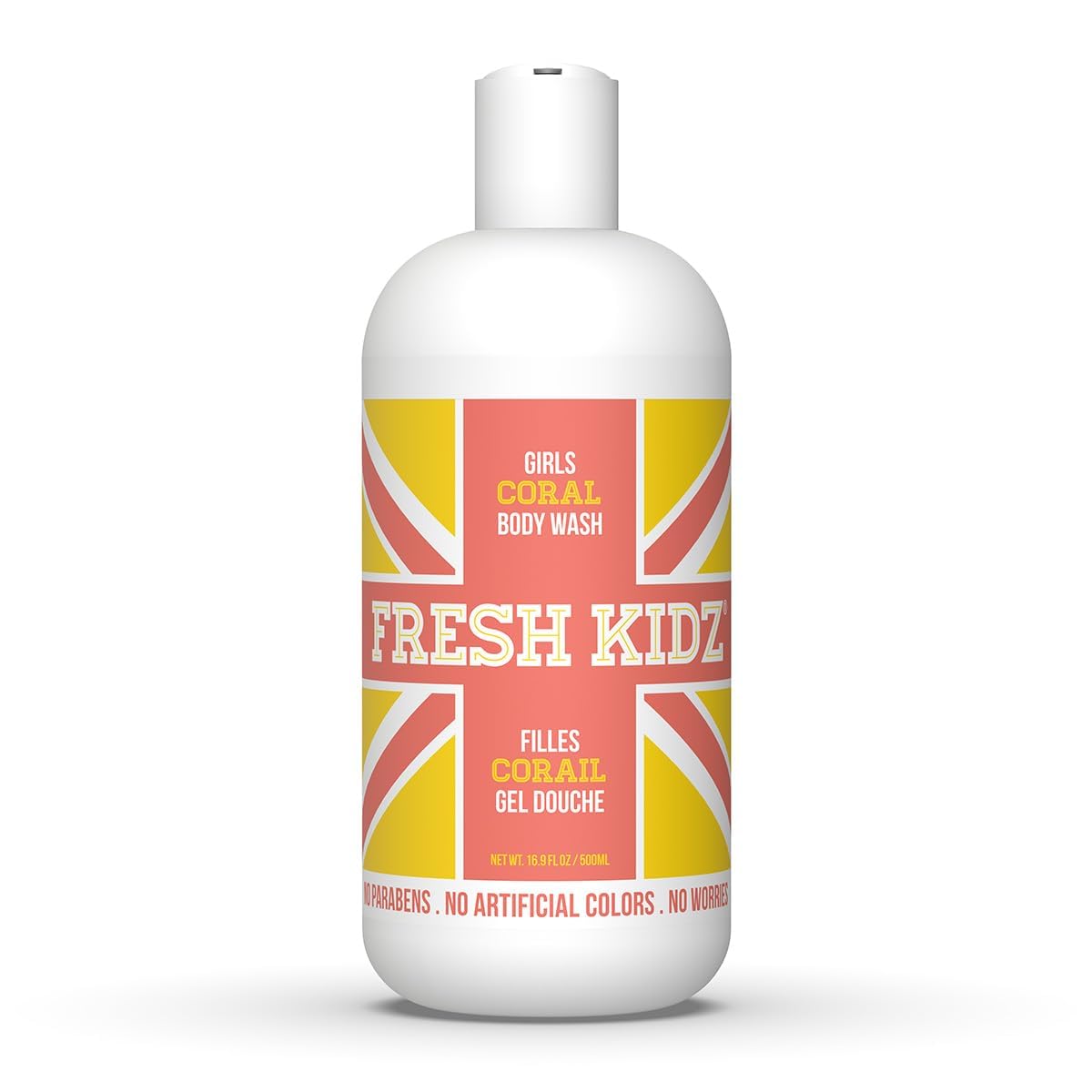 Fresh Kidz girls coral front bottle shows packaging and kid-friendly design benefit