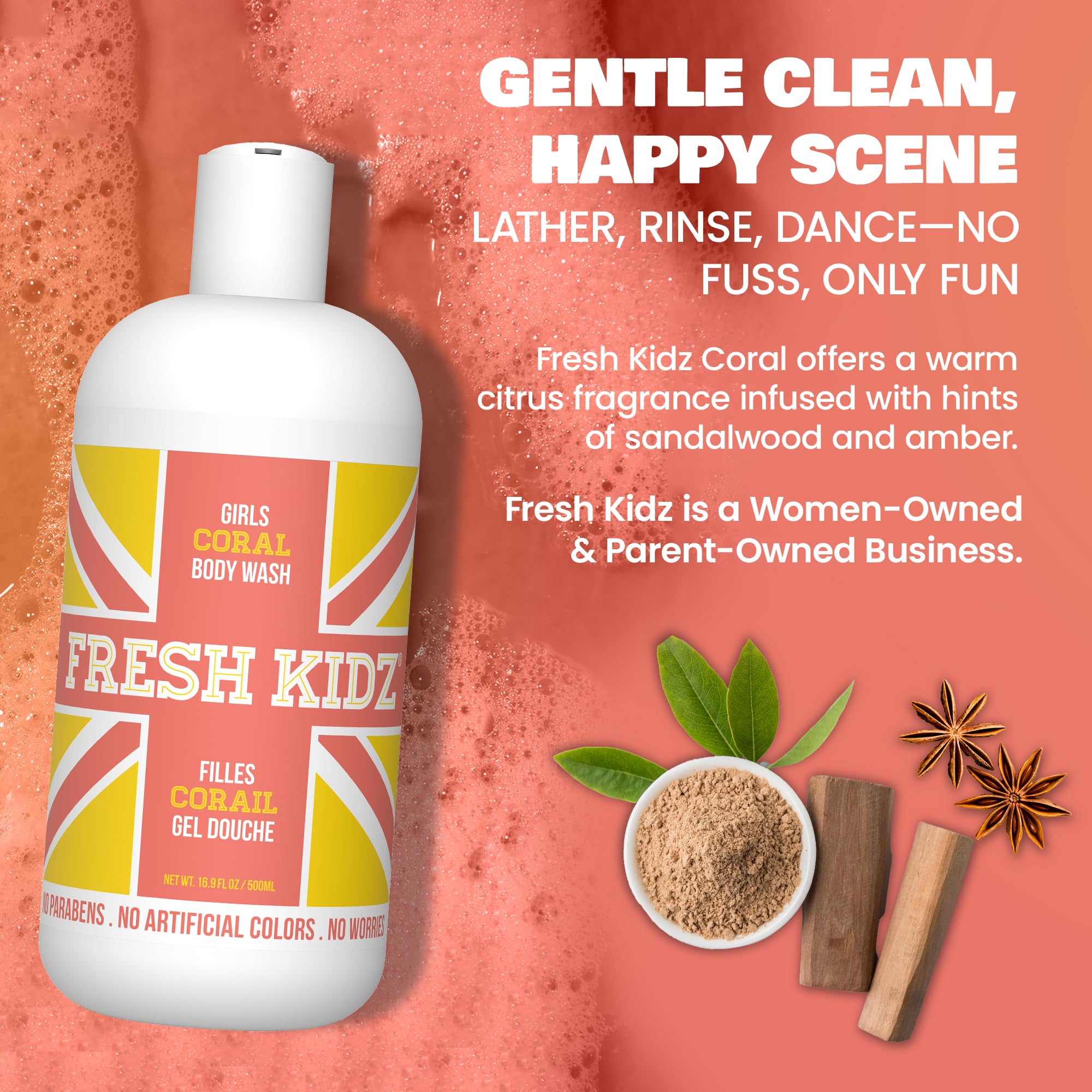 Fresh Kidz girls coral in shower use shows child enjoying bath time and effective cleansing benefit