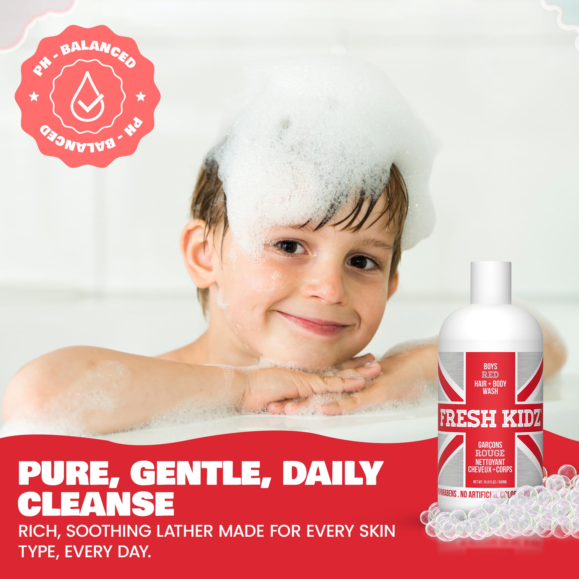 Fresh Kidz texture closeup demonstrating creamy lather that hydrates skin