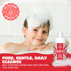 Fresh Kidz texture closeup demonstrating creamy lather that hydrates skin