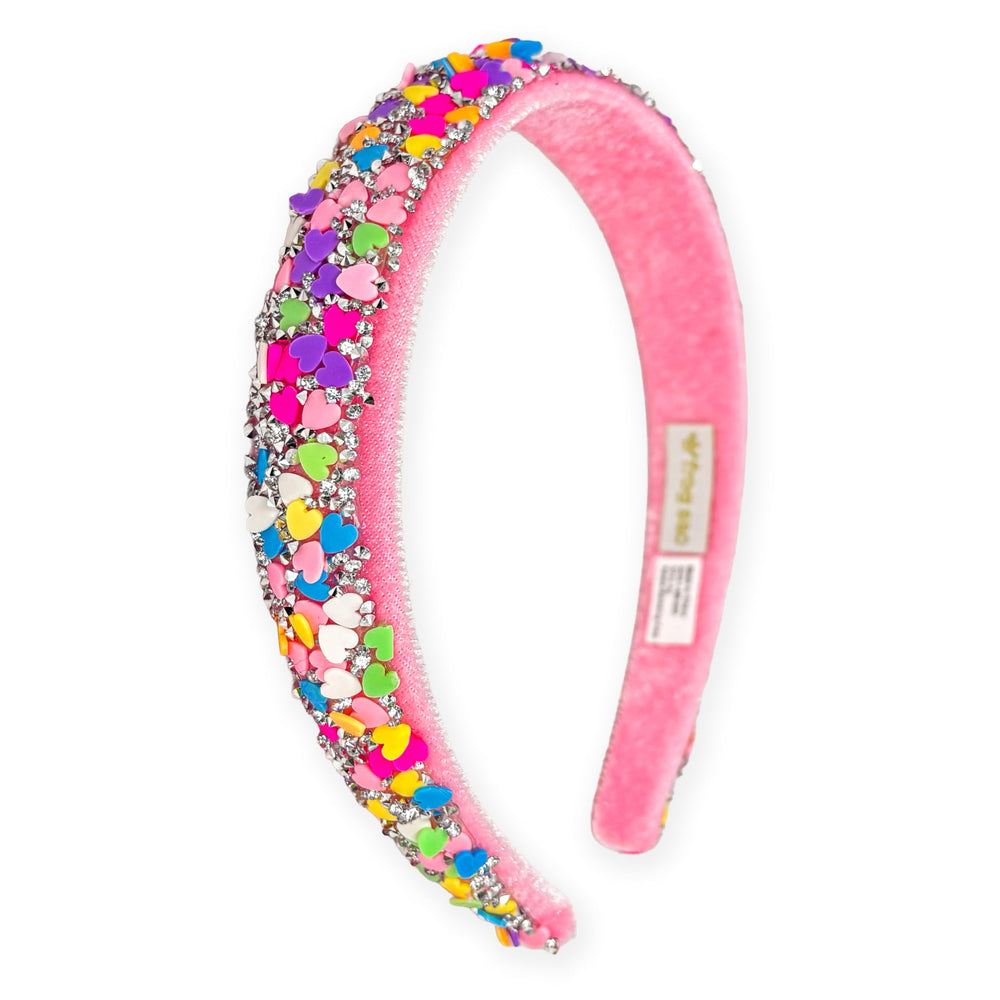 FROG SAC front view of heart headband showing colorful design and shape benefit