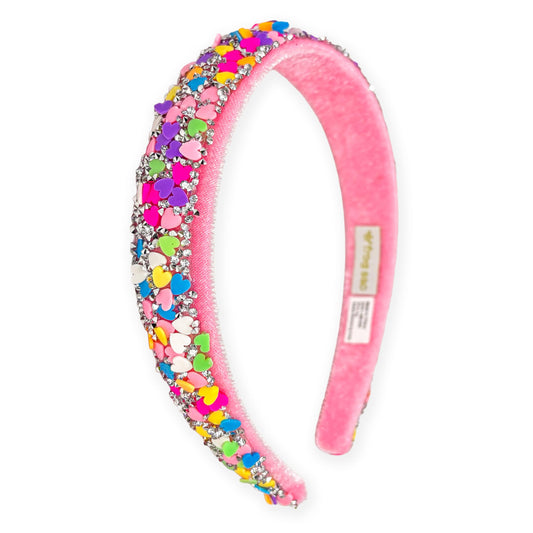 FROG SAC front view of heart headband showing colorful design and shape benefit