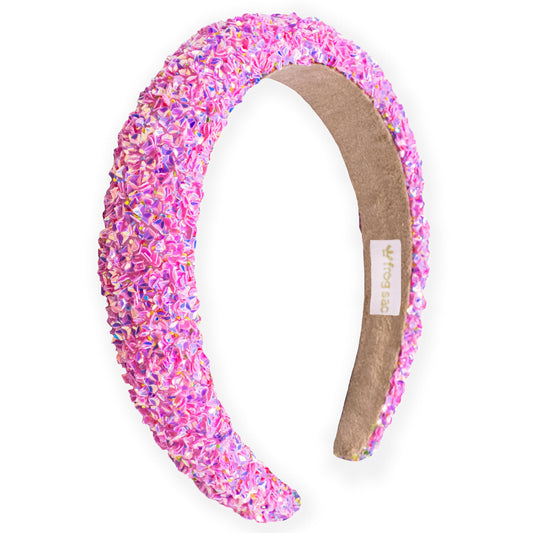 FROG SAC front view showing pink sequins and bright styling benefit