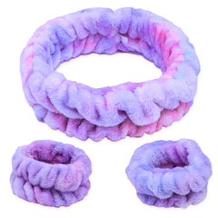 FROG SAC front view showing tie dye headband and wristbands for neat hair
