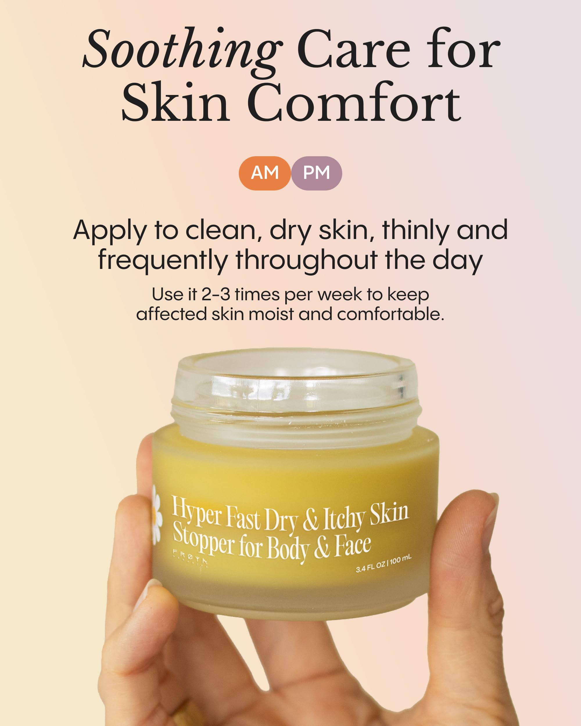 FRØYA balm being applied on hand, demonstrates quick relief and protective layer