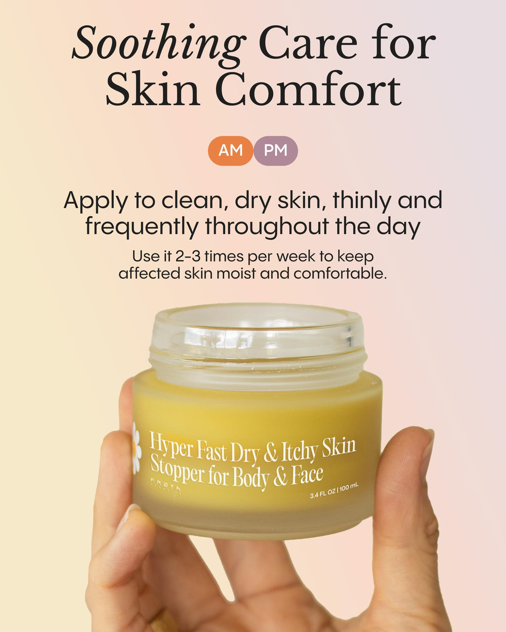 FRØYA balm being applied on hand, demonstrates quick relief and protective layer