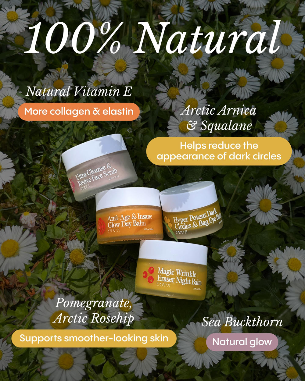 FRØYA eye balm jar open with small applicator for targeted wrinkle-smoothing care