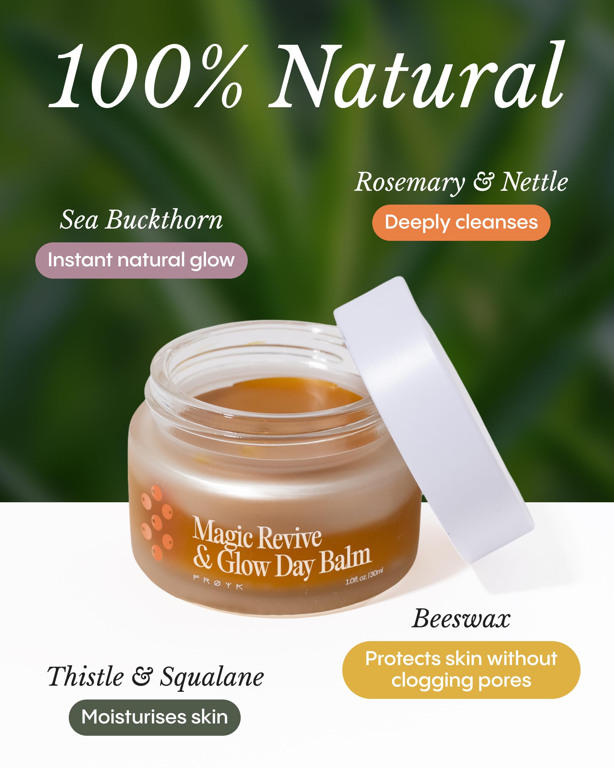 FRØYA Organics balm applied on fingertip demonstrating easy, controlled application