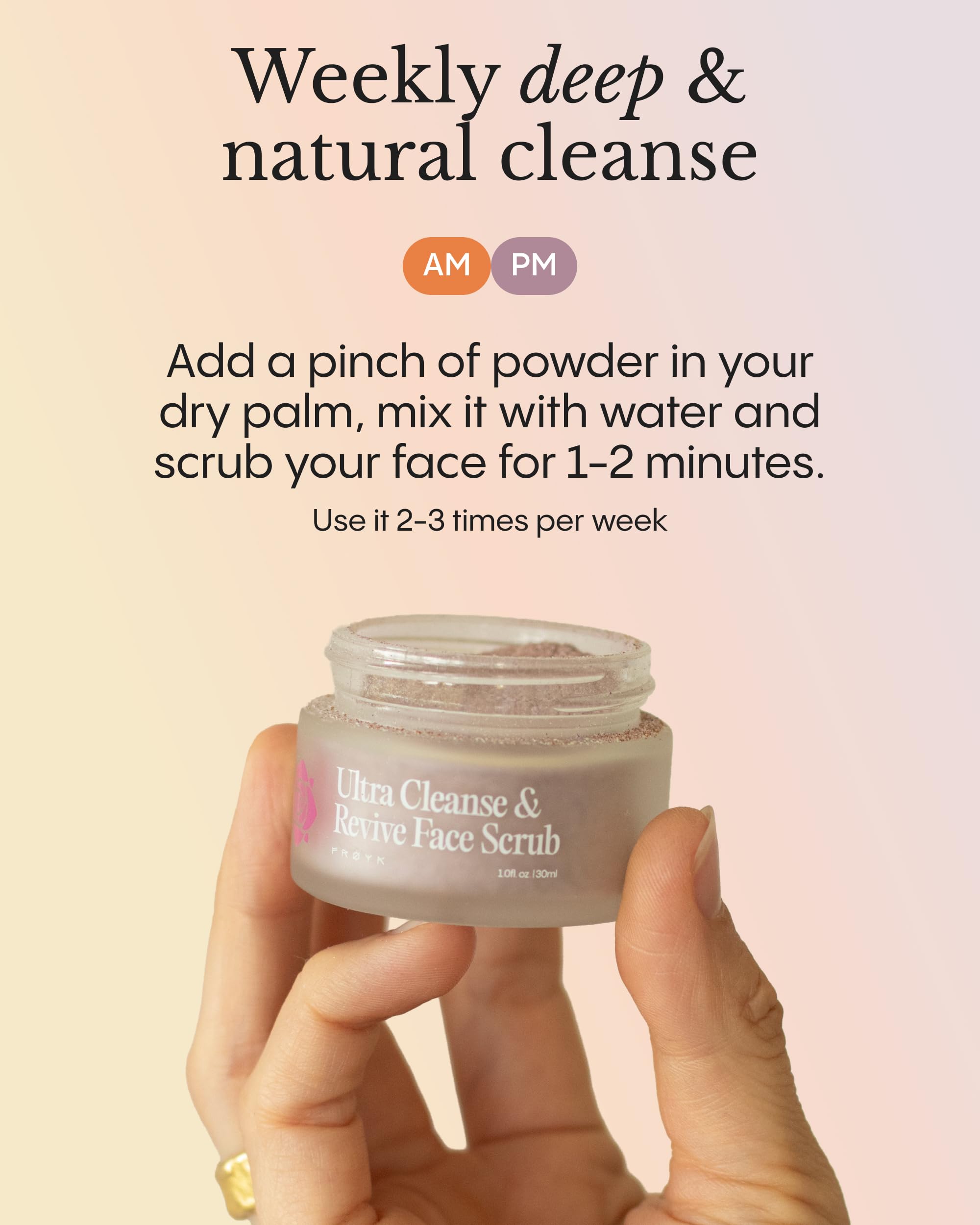 FRØYA rose petal flour close-up illustrating gentle exfoliant benefit