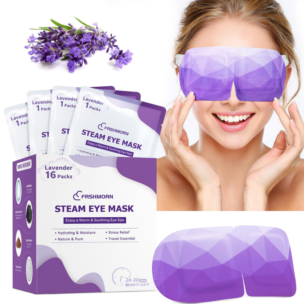 FRSHMORN front packaging showing 16 lavender-scented masks and benefits