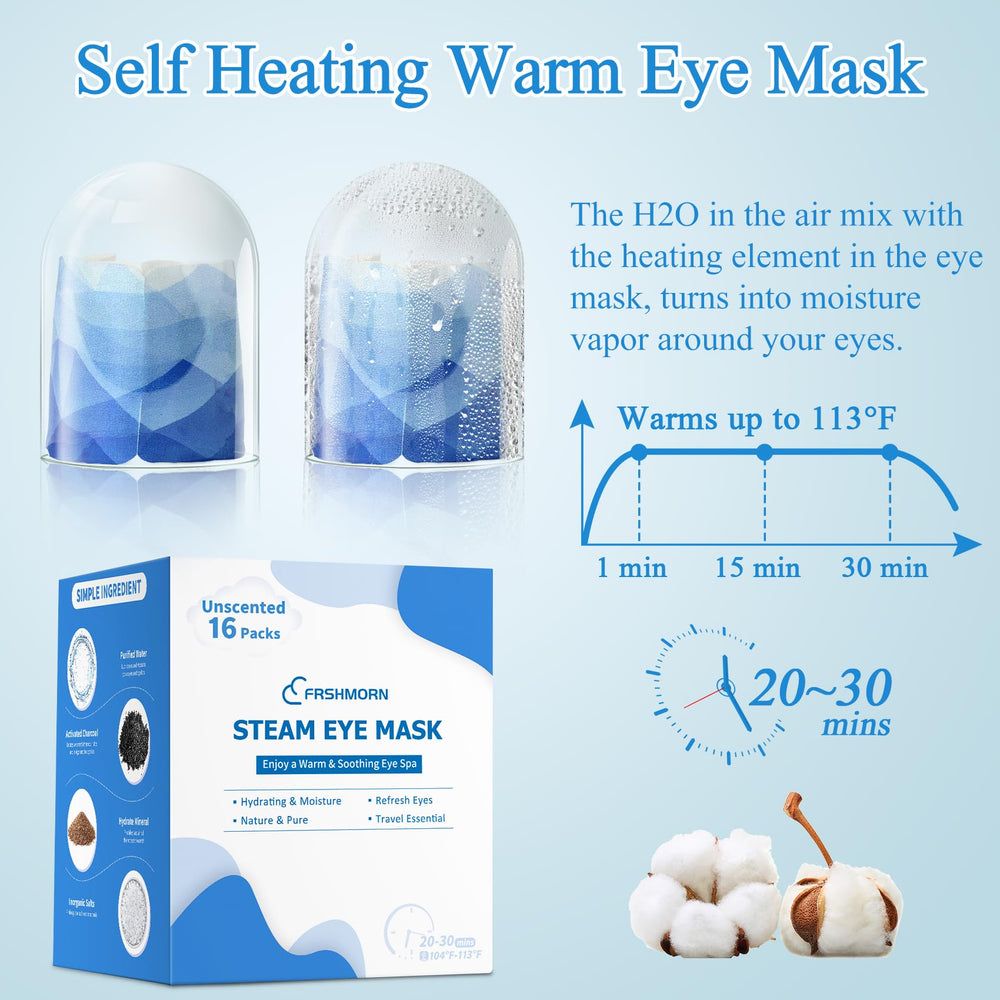 FRSHMORN heated eye mask worn in bed, promoting relaxed eyes before sleep