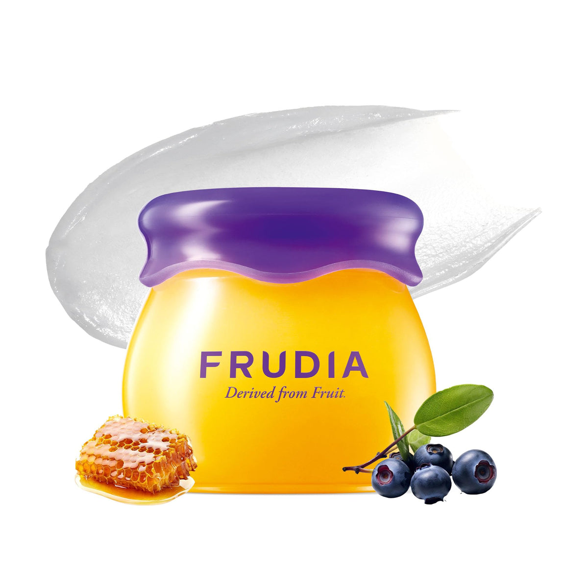 FRUDIA front tube of blueberry honey lip balm showing compact packaging and portability