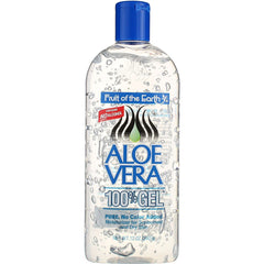 Fruit of the Earth front label showing 12 oz bottle and benefits