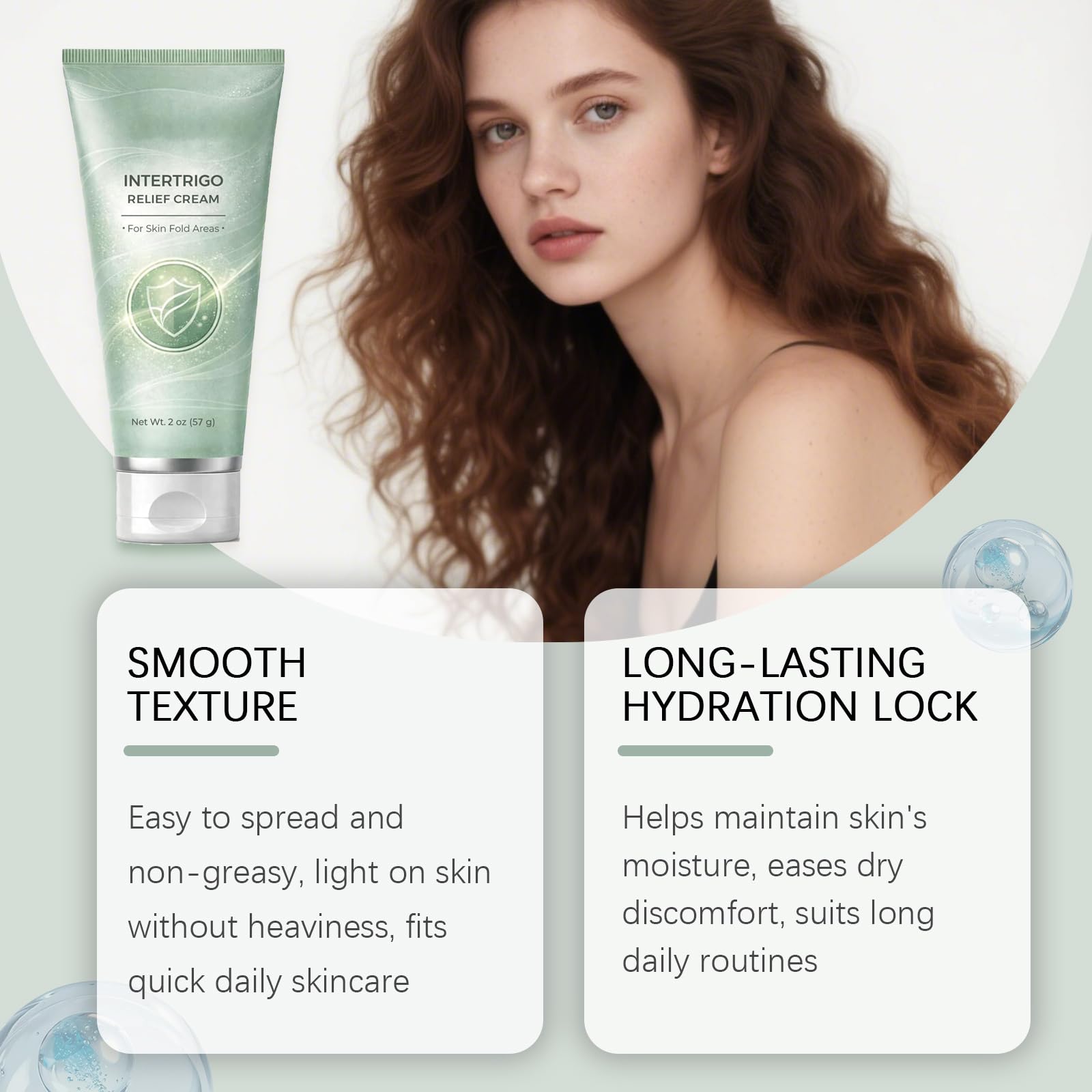 fruitery applying cream to inner thigh showing comfort and moisture control benefit