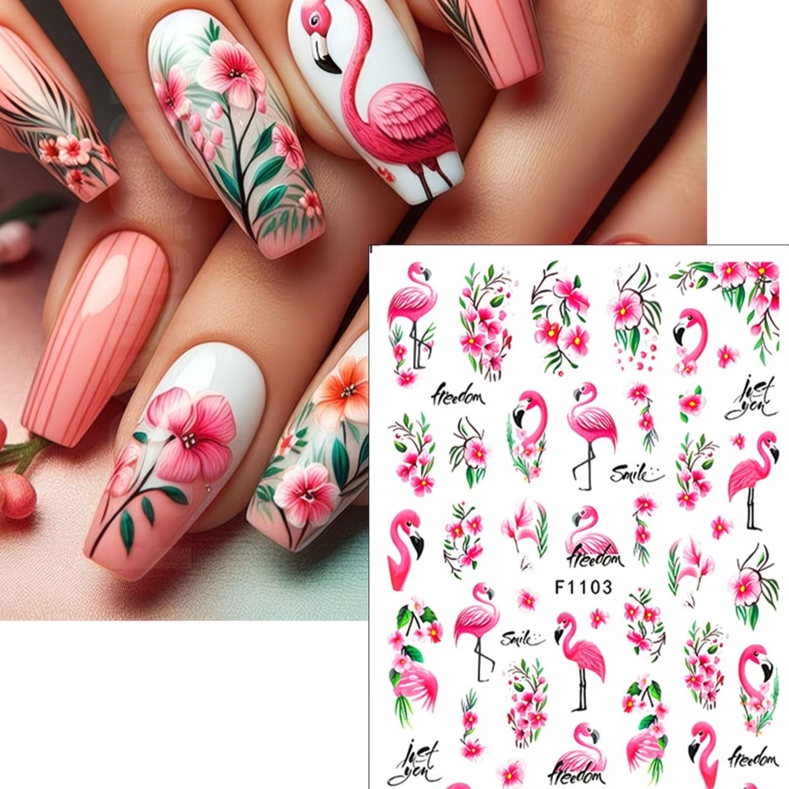 FRUZJAY close-up on a single sheet showing varied flamingo and floral motifs benefits detail