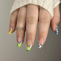 FRUZJAY front packaging showing full 24-piece almond nail set and accessories benefits