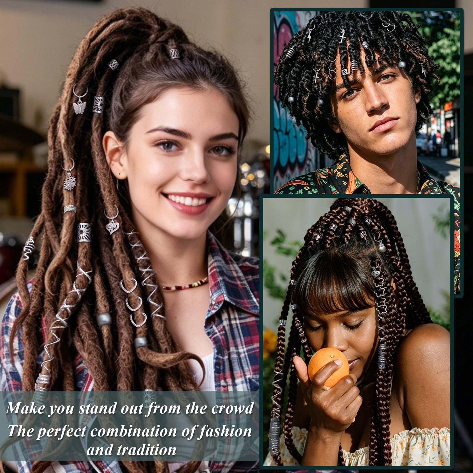 Fscwlmon braided festival hairstyle featuring mixed charms and metallic shine
