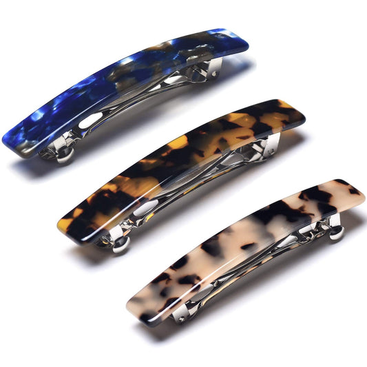Fsmiling three-pack front view showing navy and tortoise barrettes adds polished detail