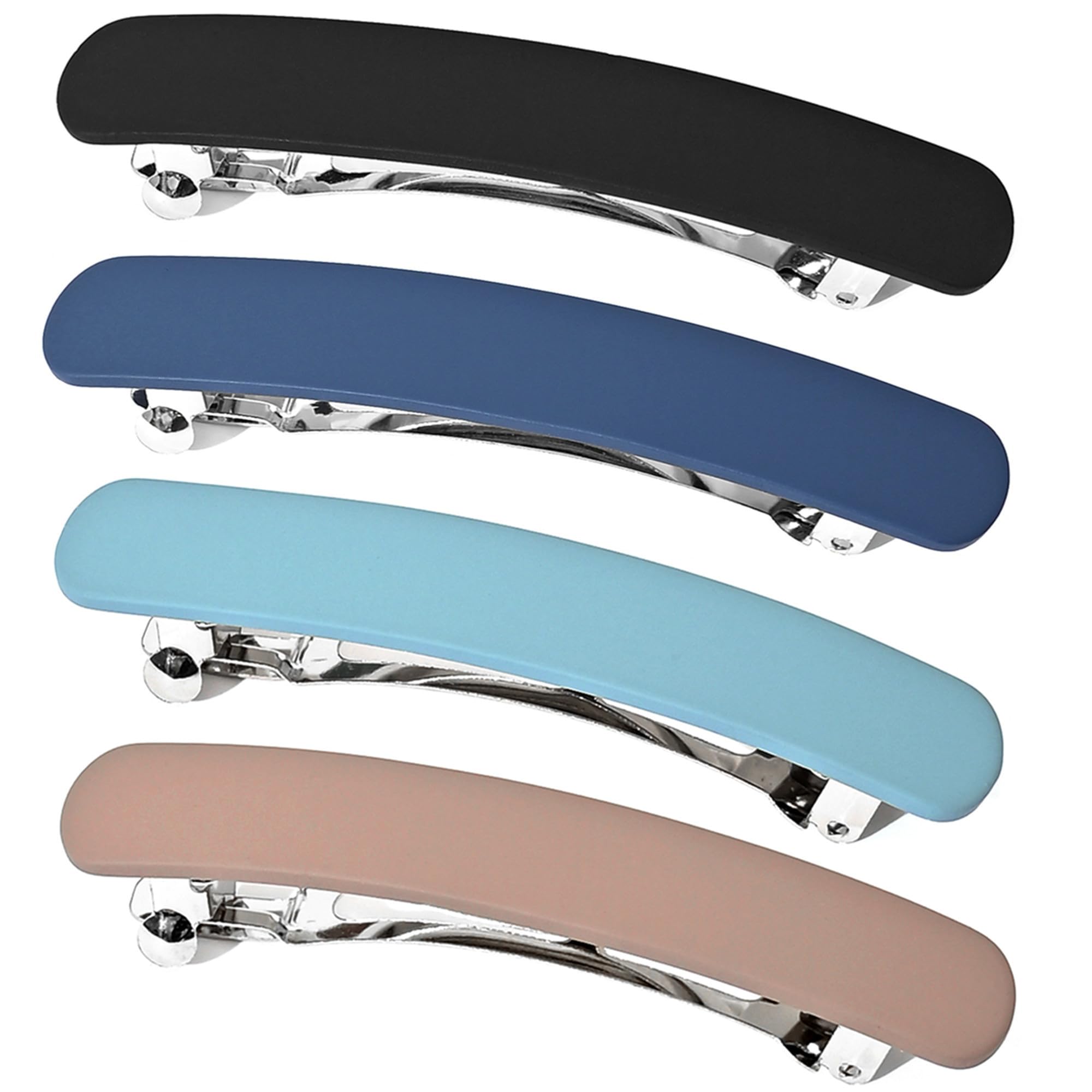 Fsmiling front packaging showing four matte barrettes and color variety for gifting