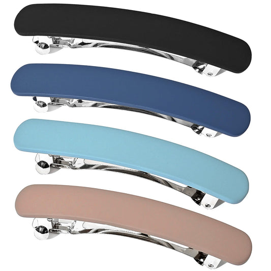 Fsmiling front packaging showing four matte barrettes and color variety for gifting