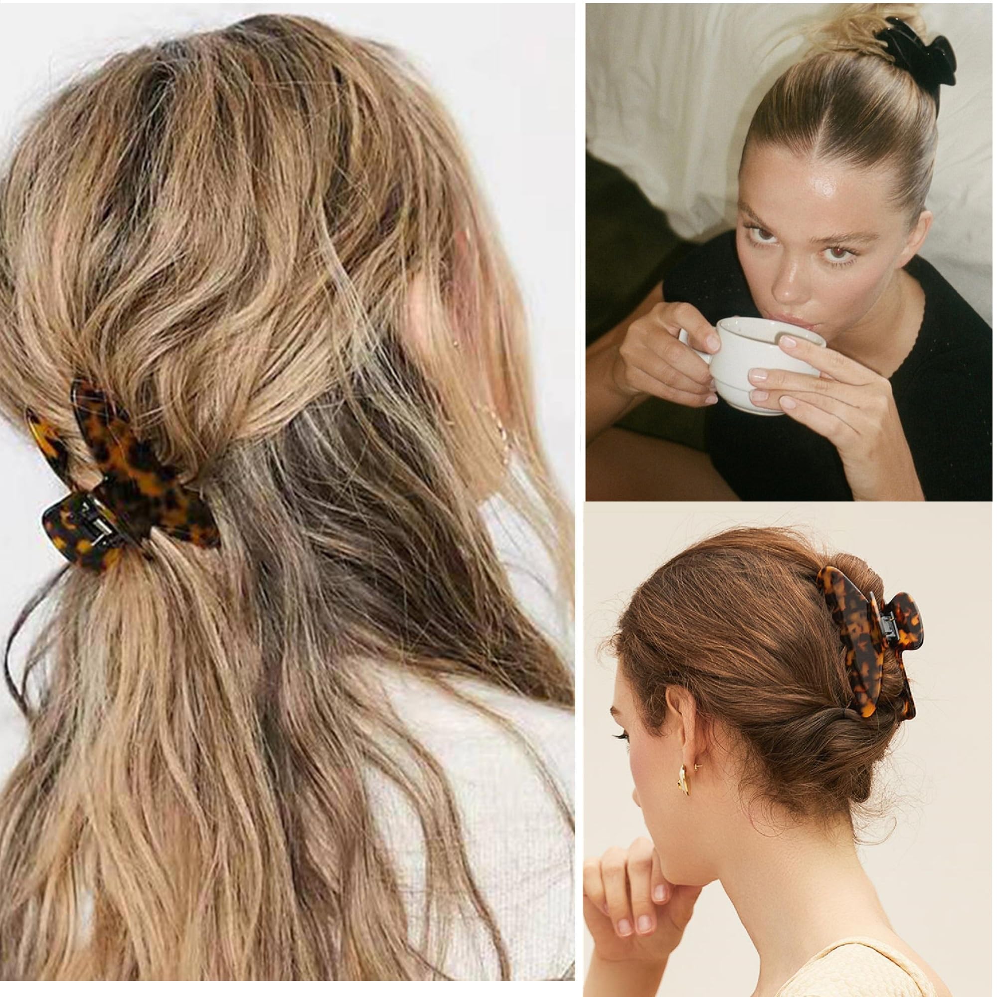 Fsmiling half‑up hairstyle with clip showing quick polished everyday styling