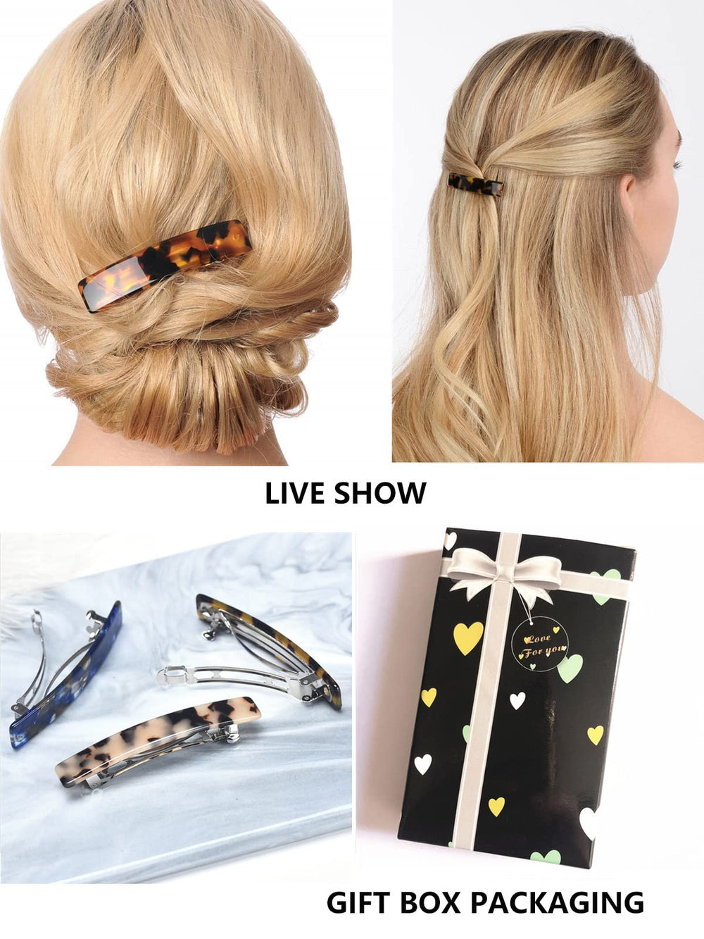Fsmiling barrettes arranged on dresser suggesting effortless styling and storage