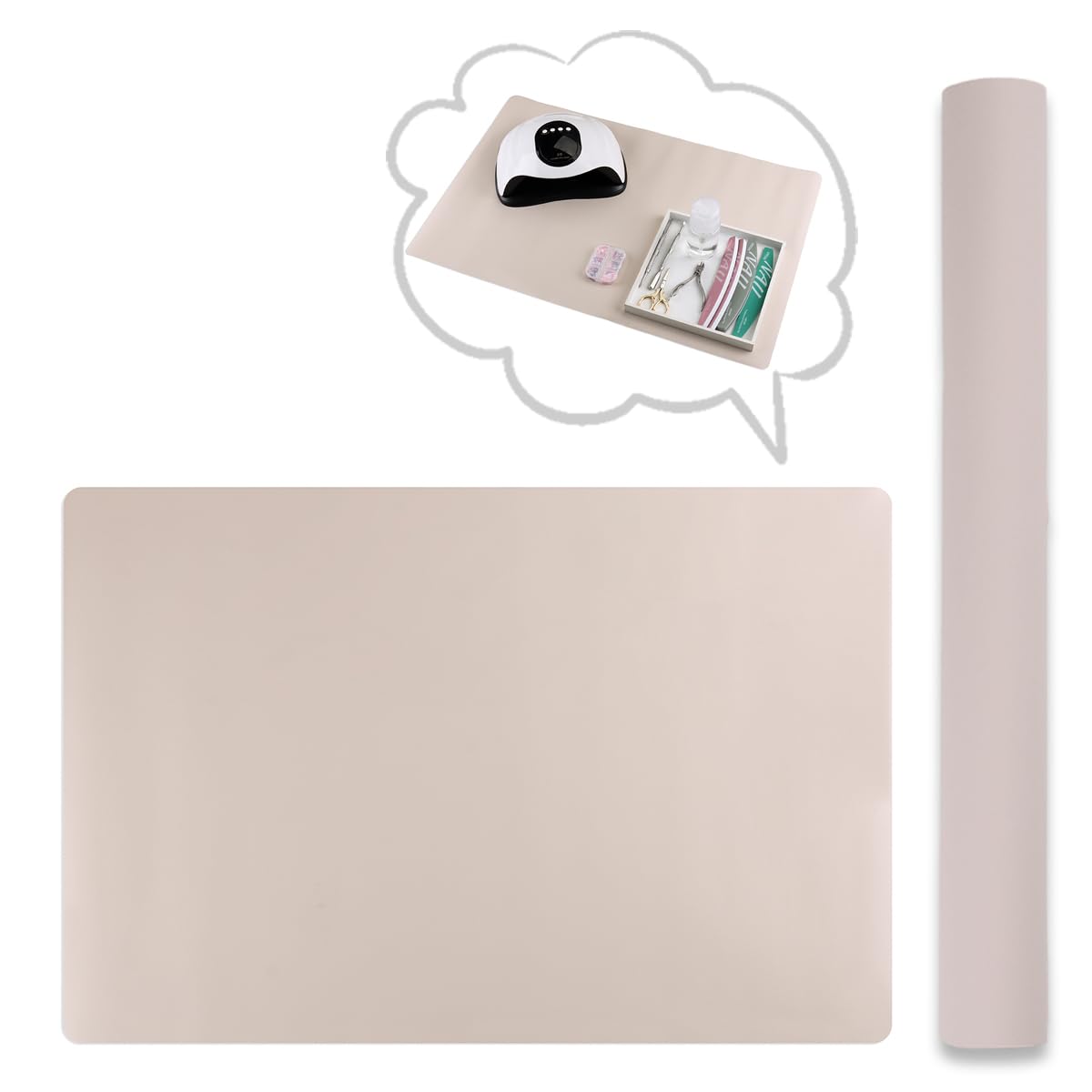 FSpronail front view of beige mat showing full workspace and neat organization benefit