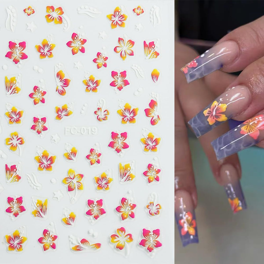 FSpronail 3D texture detail of raised floral sticker enhancing realistic nail art appearance