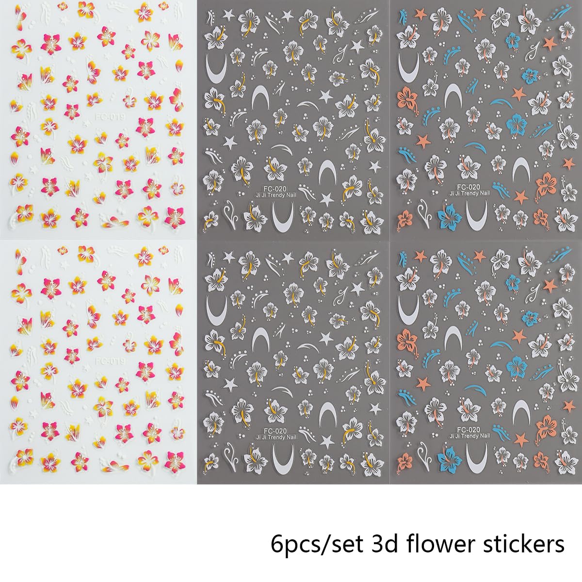 FSpronail close-up of a sticker sheet showing detailed hibiscus patterns and vibrant colors