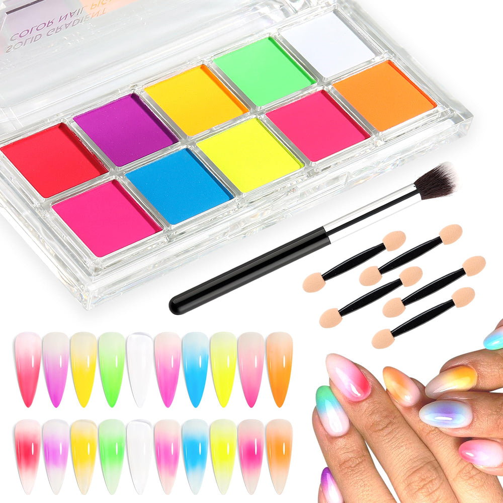 FSpronail top view of ten neon pigment pans showing bright, coordinated colors for easy selection