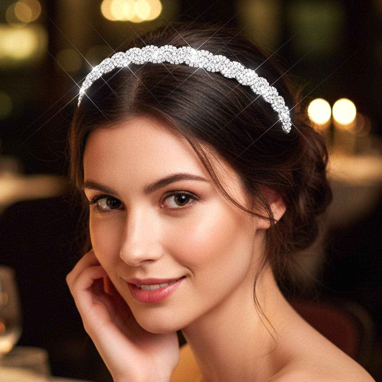 Fstrend headband on crown lifting hair and adding subtle sparkle to styles