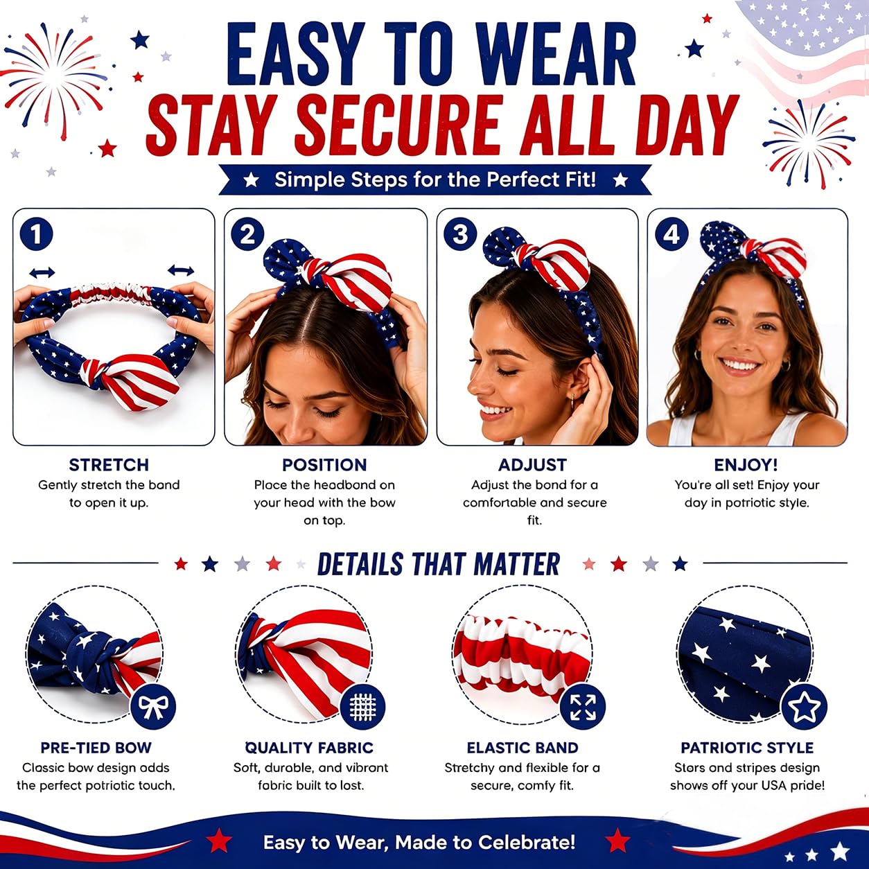 FTNA headband featured at a backyard BBQ showing party-ready patriotic flair benefit
