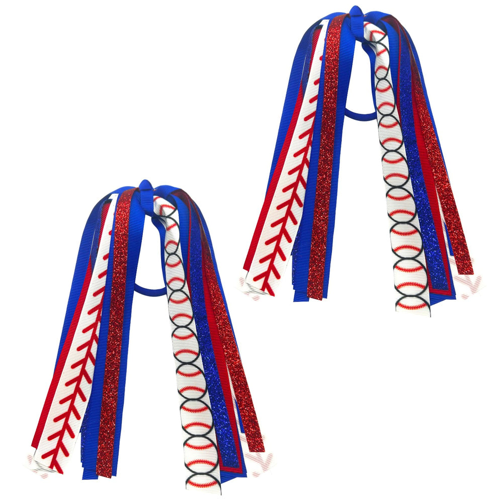 Ftuuo front view showing red and navy baseball streamer hair ties with team spirit