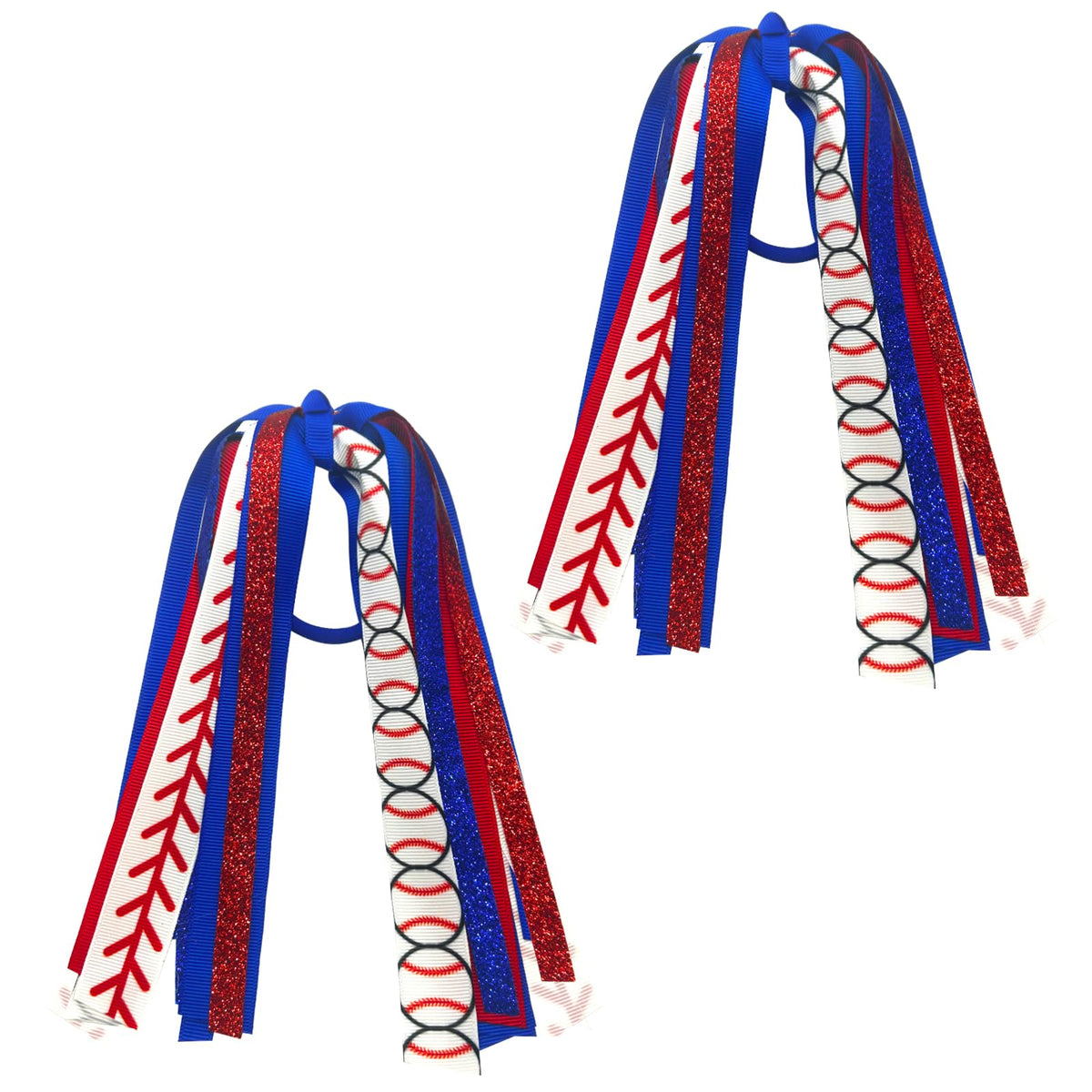 Ftuuo front view showing red and navy baseball streamer hair ties with team spirit