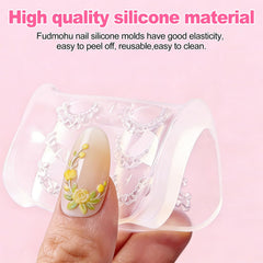 Fudmohu scale comparison on hand to show fit across nail sizes