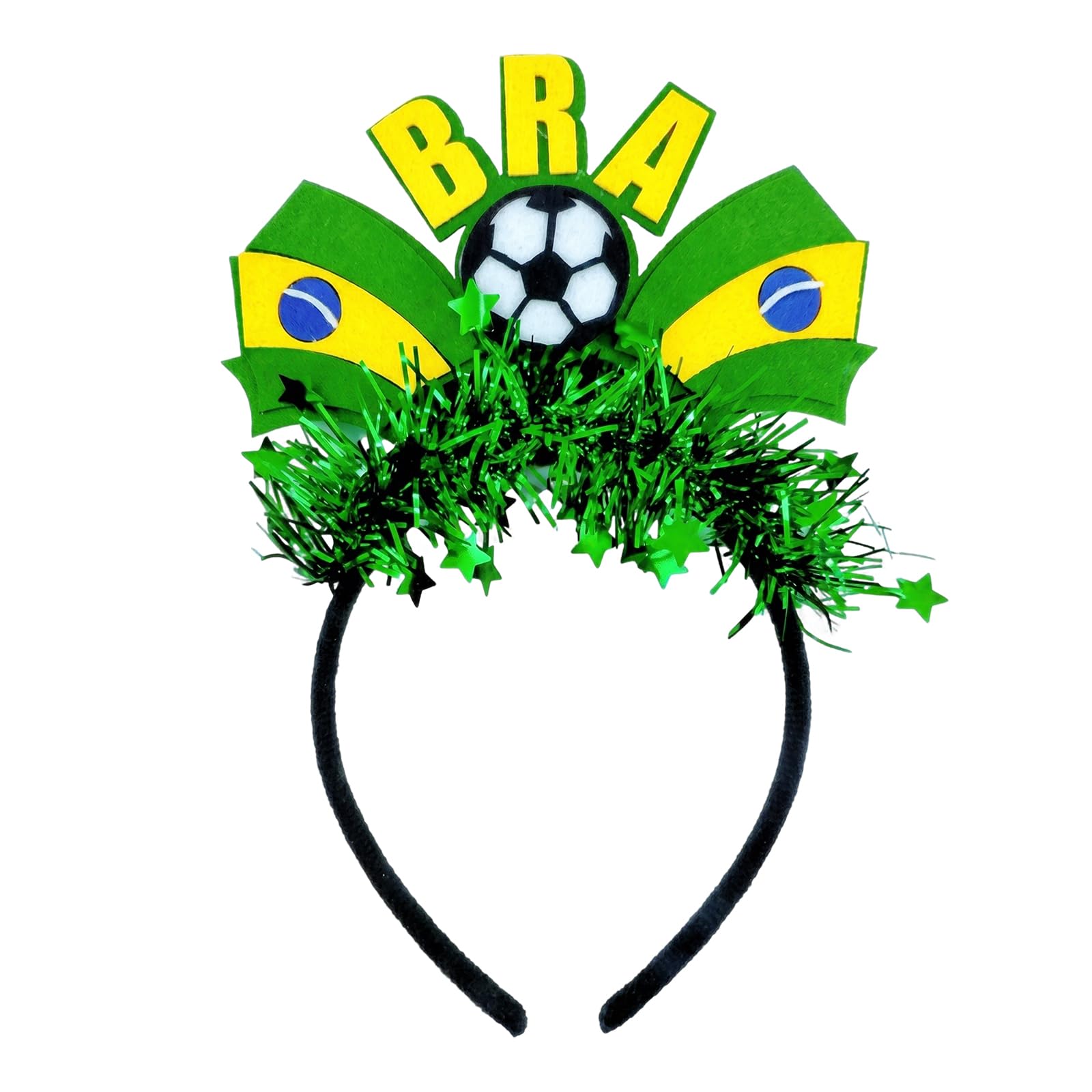 Fuesteoyd Brazil headband front view showing bright green yellow colors for fan visibility