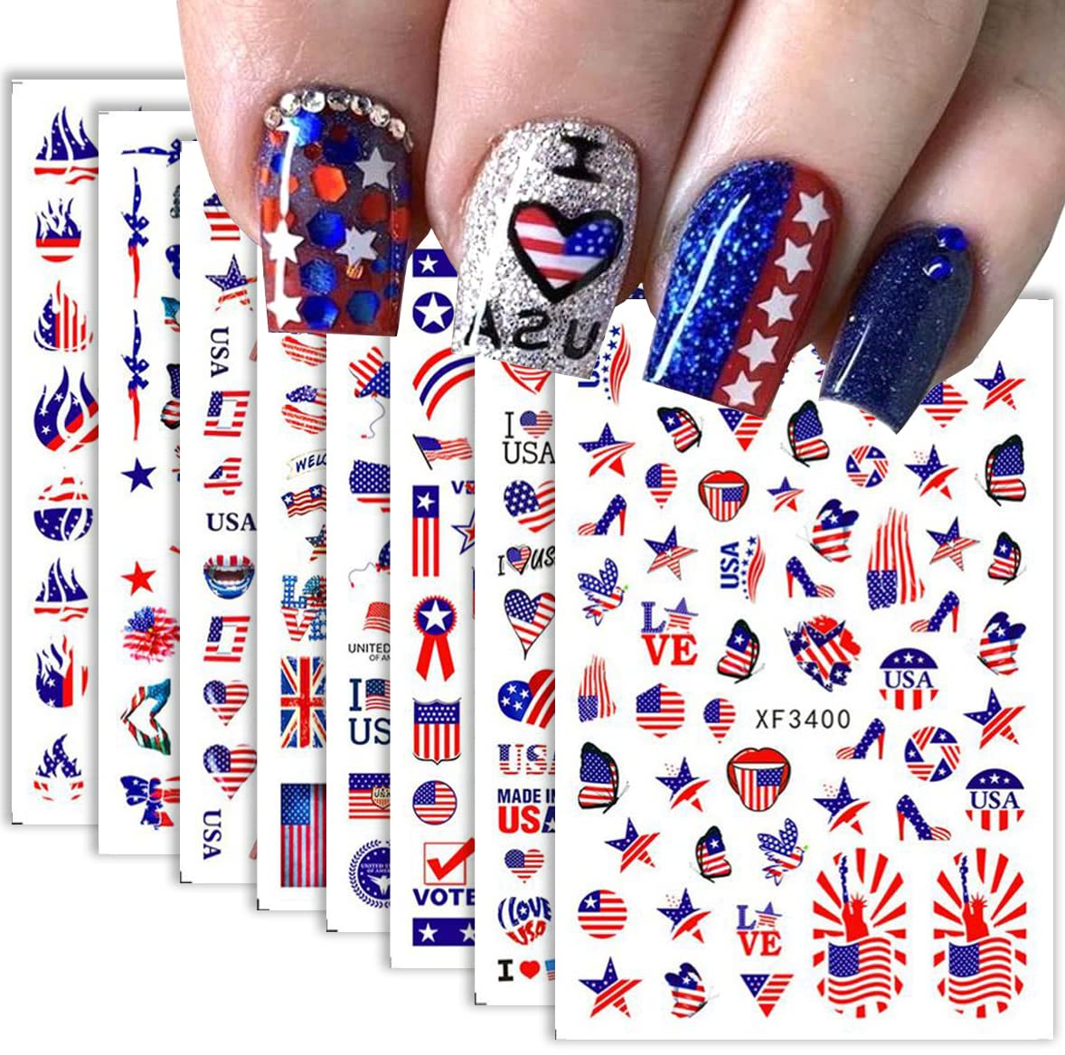 FUKIDOG front packaging showing eight patriotic sticker sheets for easy use