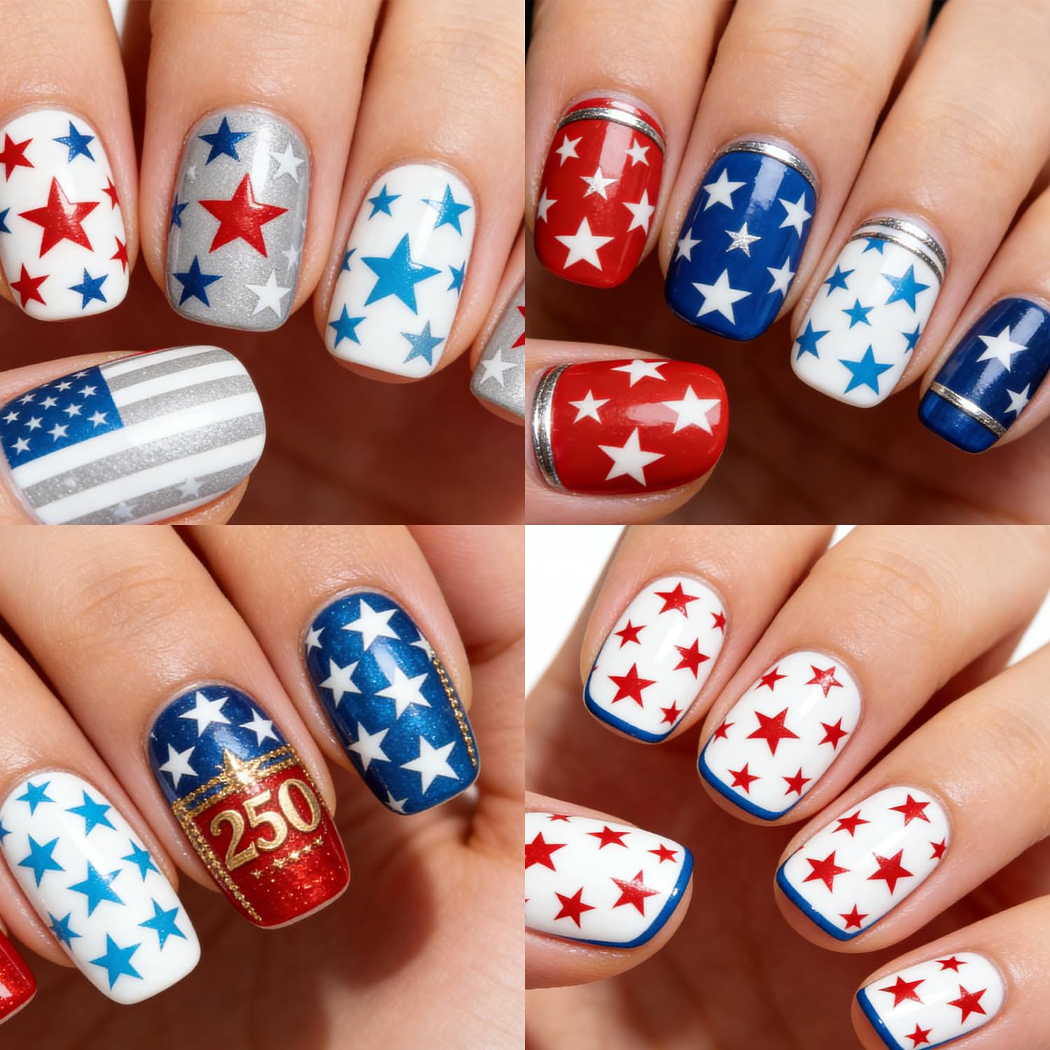 FUKIDOG finished patriotic manicure showcasing sticker impact and style