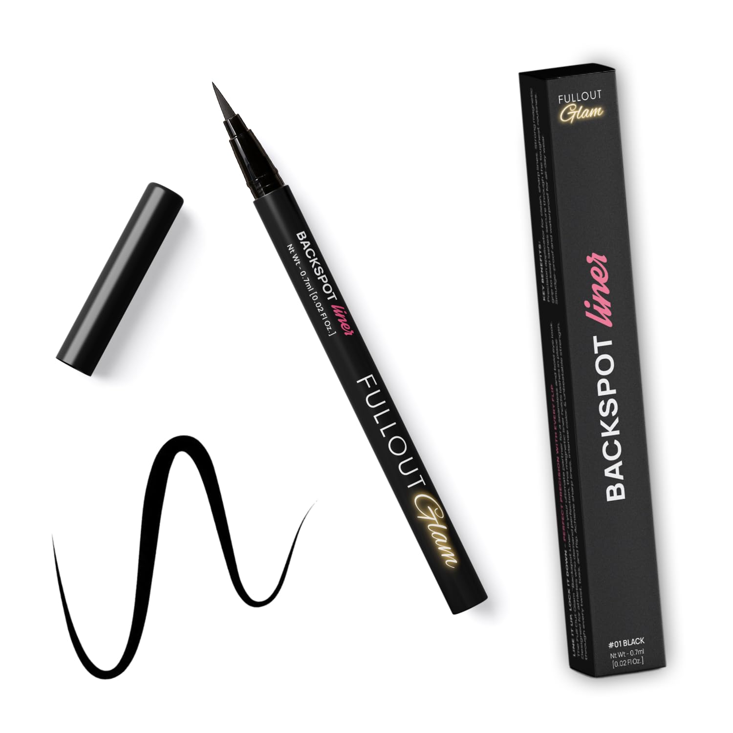 Full Out Glam liner front view showing sleek pen design and portability