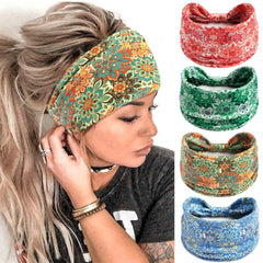 FULZTEY front view pack showing four colorful floral headbands and benefit of variety
