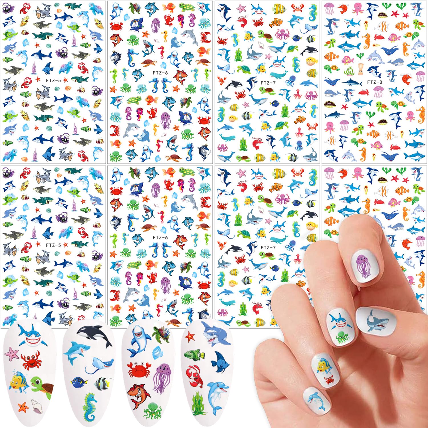 FUMIHIT front sheet showing assorted ocean stickers and easy selection benefit