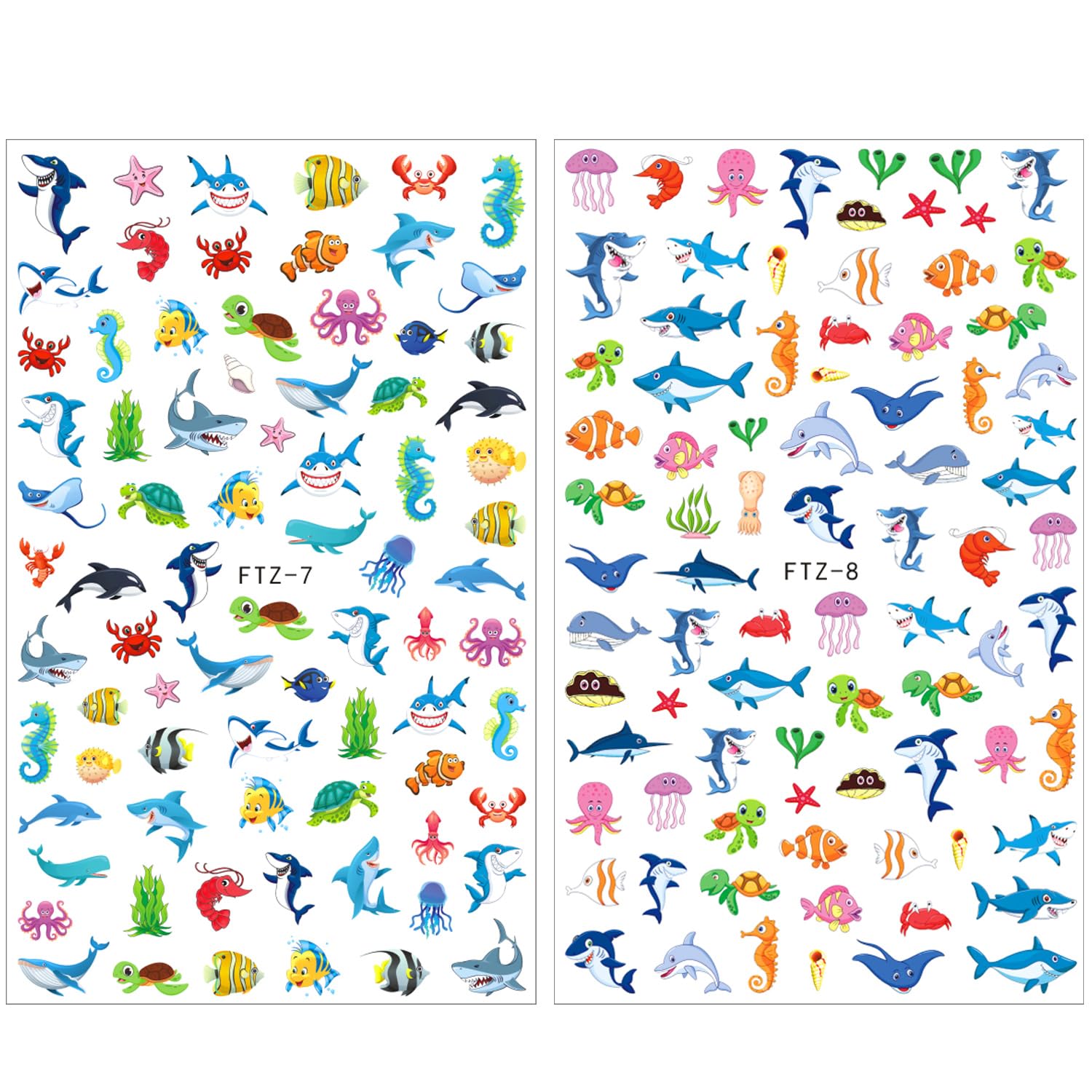 FUMIHIT stickers applied on manicured nails illustrating fun ocean style