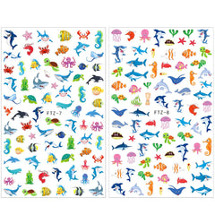 FUMIHIT stickers applied on manicured nails illustrating fun ocean style