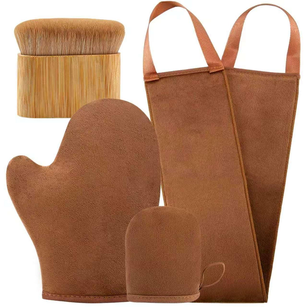 FUNAN full-body mitt front view showing even coverage and mess-free tanning