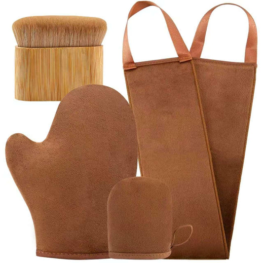 FUNAN full-body mitt front view showing even coverage and mess-free tanning