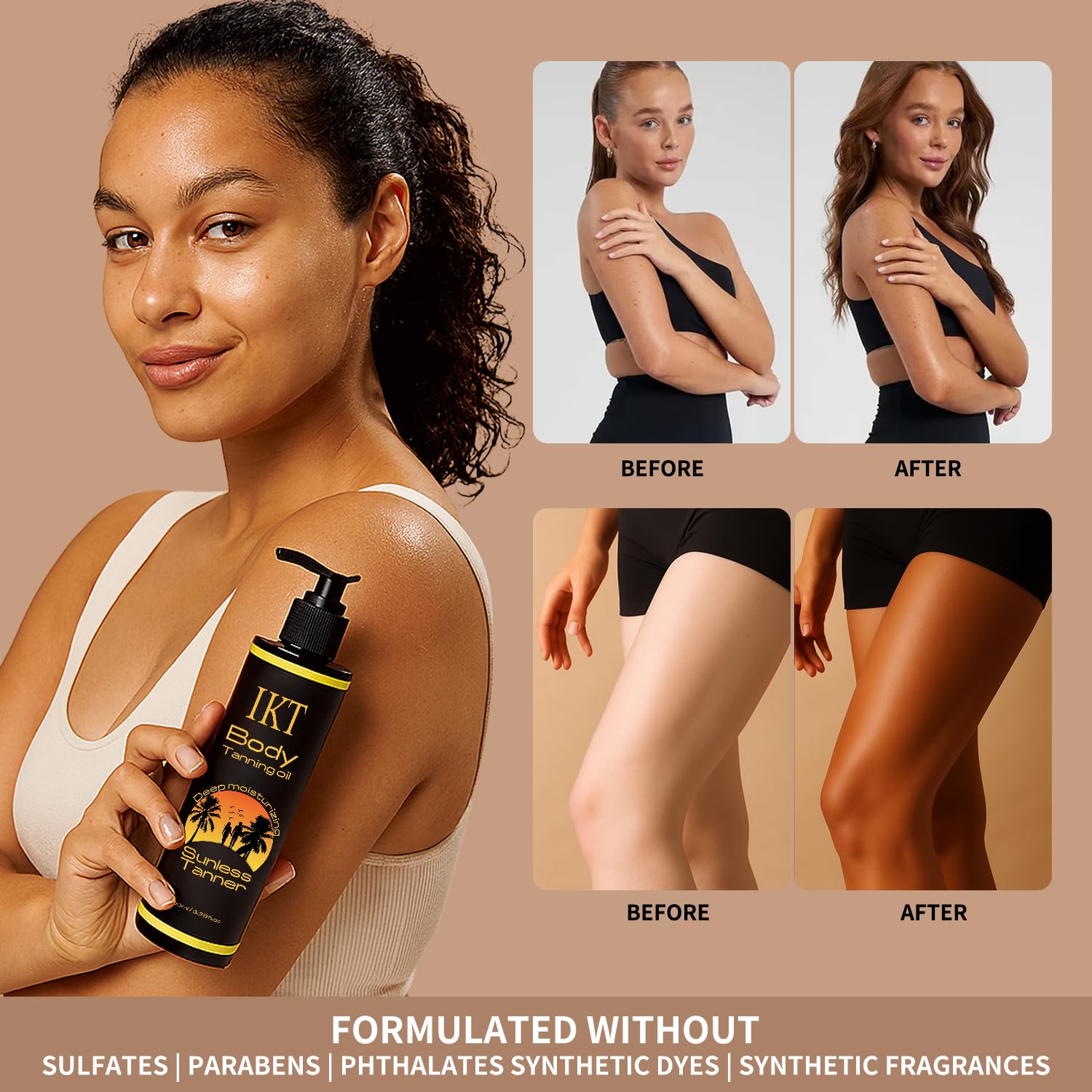 FUNAN mitt applying oil on leg to illustrate smooth coverage and quick blending