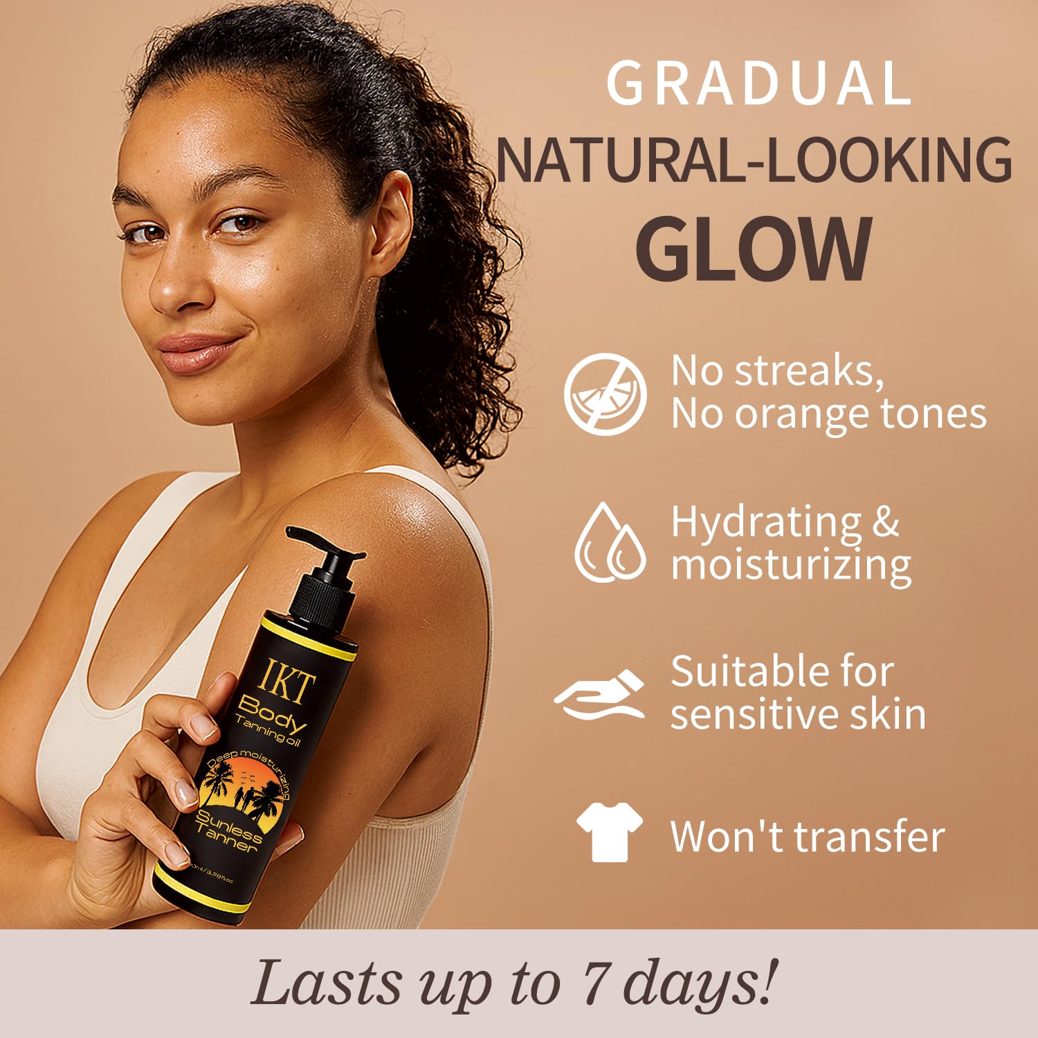 FUNAN pump dispensing tanning oil demonstrating precise control and mess-free use