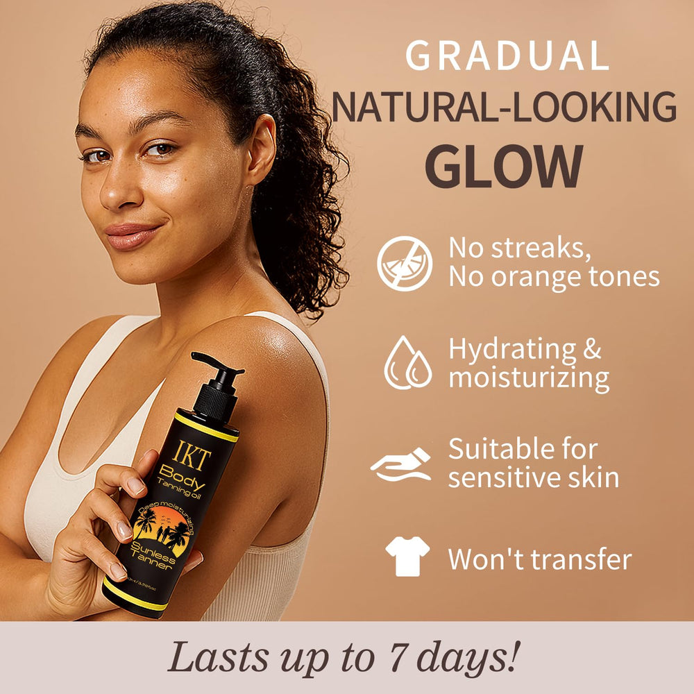 FUNAN pump dispensing tanning oil demonstrating precise control and mess-free use